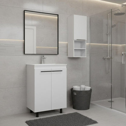 24" White Wood Freestanding Bathroom Vanity With Sink And Medicine Cabinet HomeRoots
