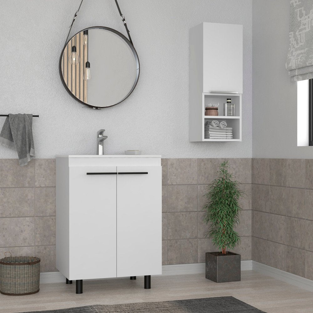 24" White Wood Freestanding Bathroom Vanity With Sink And Medicine Cabinet HomeRoots