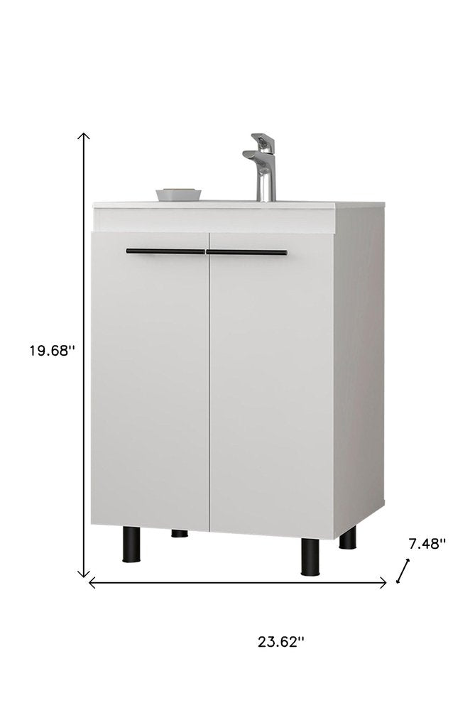 24" White Wood Freestanding Bathroom Vanity With Sink And Medicine Cabinet With Mirror HomeRoots