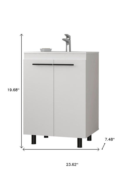 24" White Wood Freestanding Bathroom Vanity With Sink And Medicine Cabinet With Mirror HomeRoots