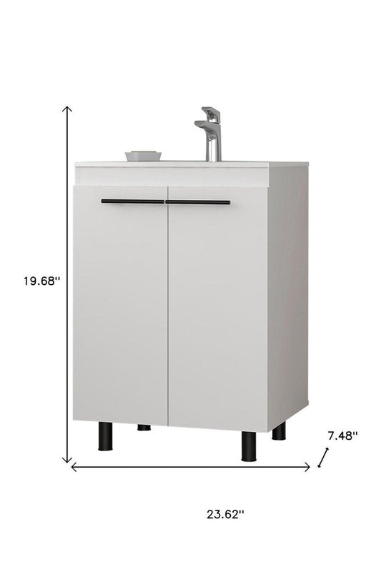 24" White Wood Freestanding Bathroom Vanity With Sink And Medicine Cabinet With Mirror HomeRoots