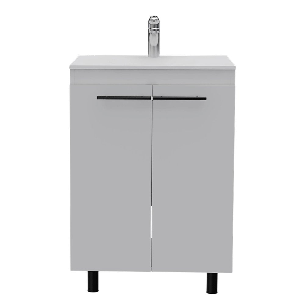 24" White Wood Freestanding Bathroom Vanity With Sink And Medicine Cabinet With Mirror HomeRoots