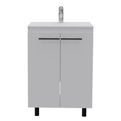 24" White Wood Freestanding Bathroom Vanity With Sink And Medicine Cabinet With Mirror HomeRoots