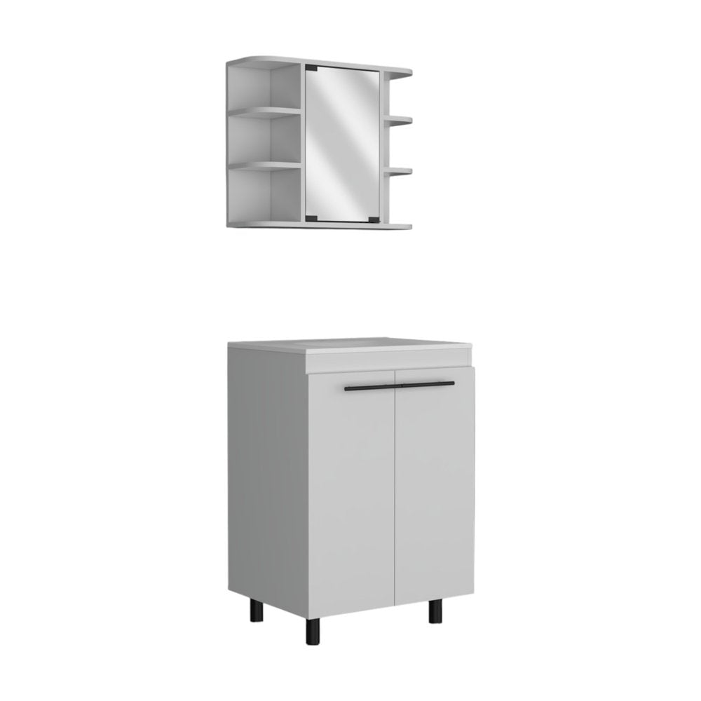 24" White Wood Freestanding Bathroom Vanity With Sink And Medicine Cabinet With Mirror HomeRoots