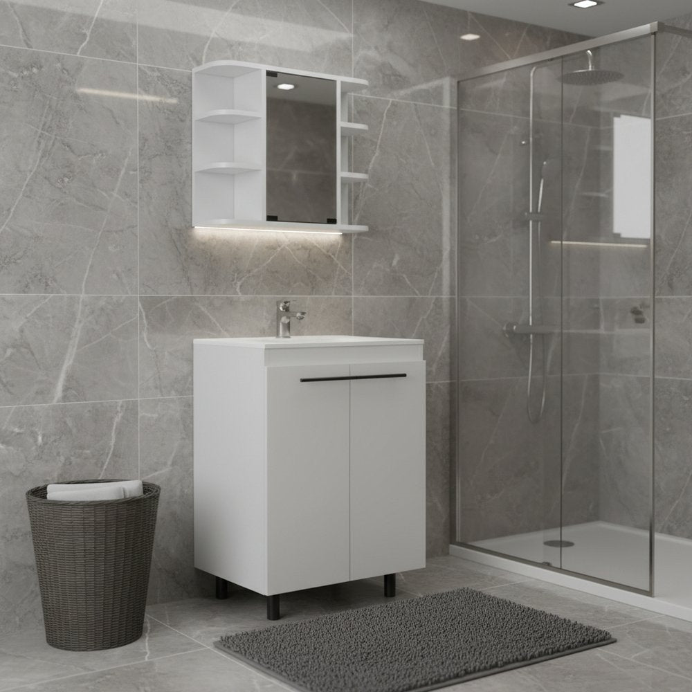 24" White Wood Freestanding Bathroom Vanity With Sink And Medicine Cabinet With Mirror HomeRoots