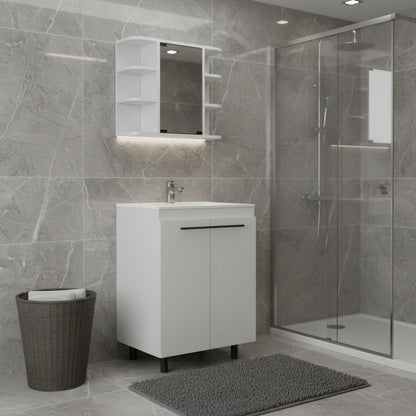 24" White Wood Freestanding Bathroom Vanity With Sink And Medicine Cabinet With Mirror HomeRoots