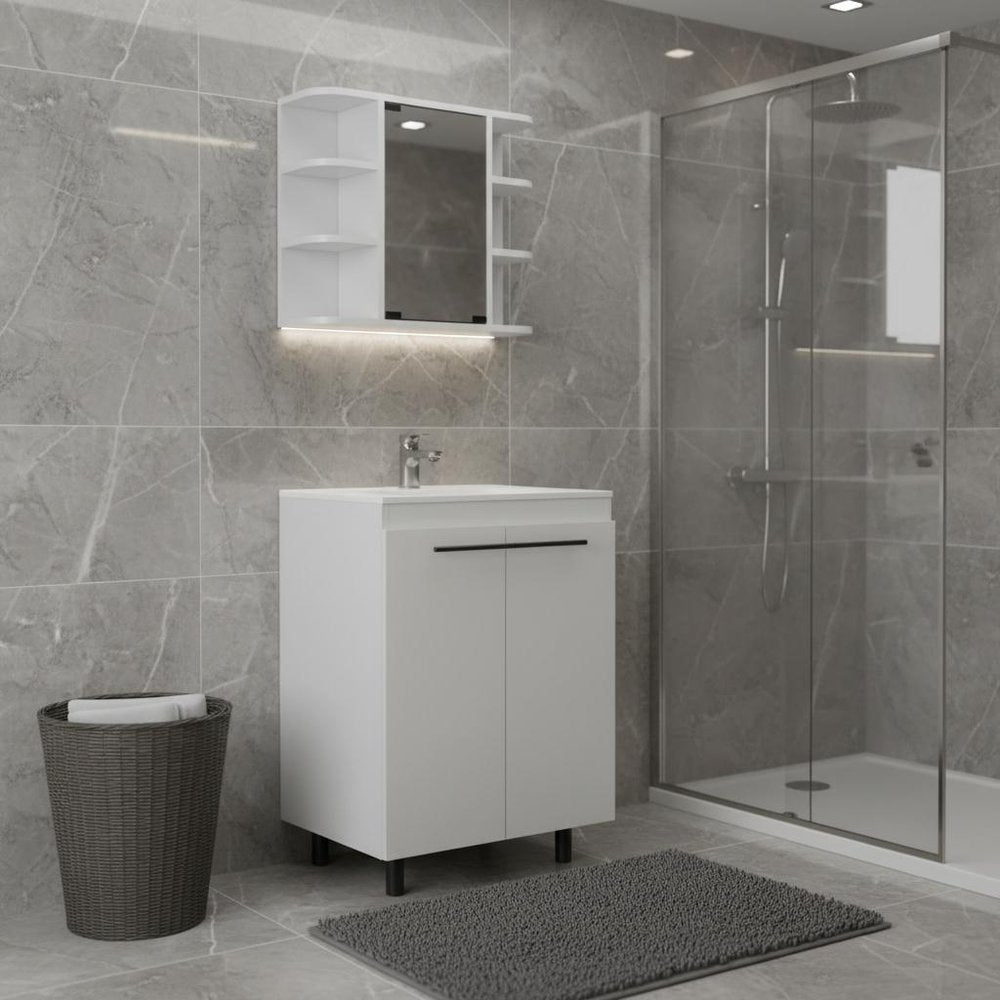 24" White Wood Freestanding Bathroom Vanity With Sink And Medicine Cabinet With Mirror HomeRoots