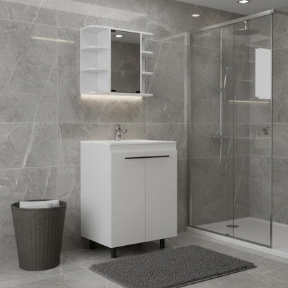 24" White Wood Freestanding Bathroom Vanity With Sink And Medicine Cabinet With Mirror HomeRoots