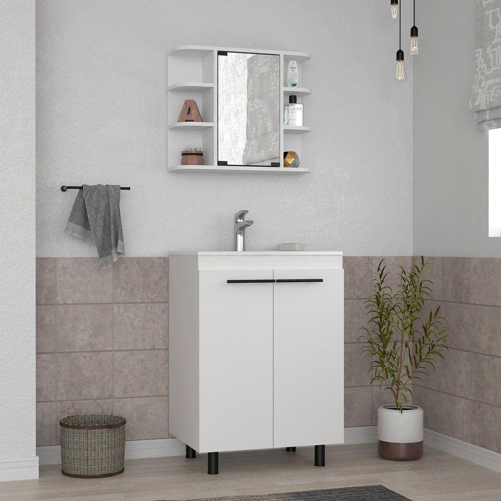 24" White Wood Freestanding Bathroom Vanity With Sink And Medicine Cabinet With Mirror HomeRoots