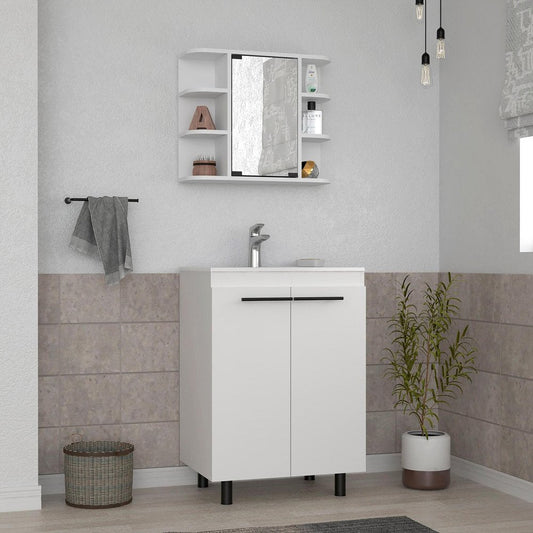 24" White Wood Freestanding Bathroom Vanity With Sink And Medicine Cabinet With Mirror HomeRoots