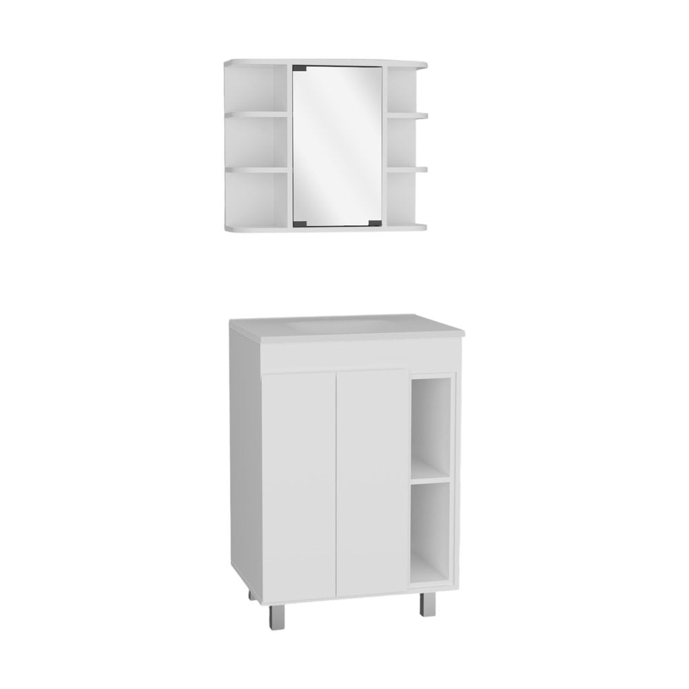 24" White Wood Freestanding Bathroom Vanity With Sink And Medicine Cabinet With Mirror HomeRoots