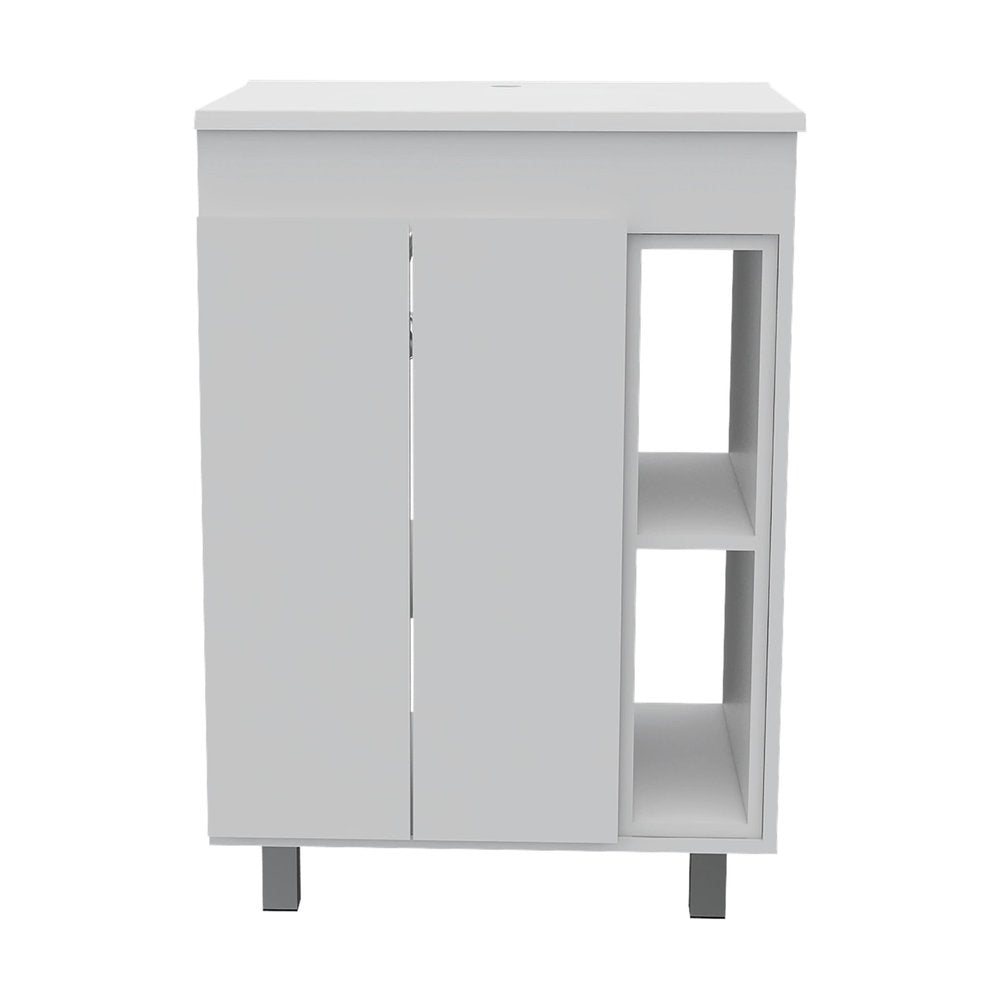 24" White Wood Freestanding Bathroom Vanity With Sink And Medicine Cabinet With Mirror HomeRoots
