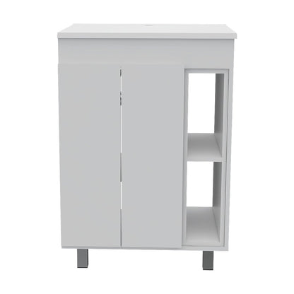 24" White Wood Freestanding Bathroom Vanity With Sink And Medicine Cabinet With Mirror HomeRoots