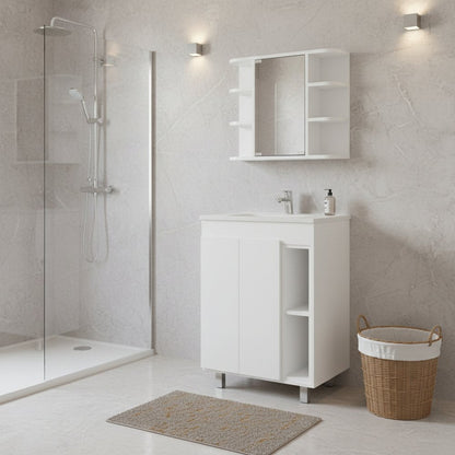 24" White Wood Freestanding Bathroom Vanity With Sink And Medicine Cabinet With Mirror HomeRoots