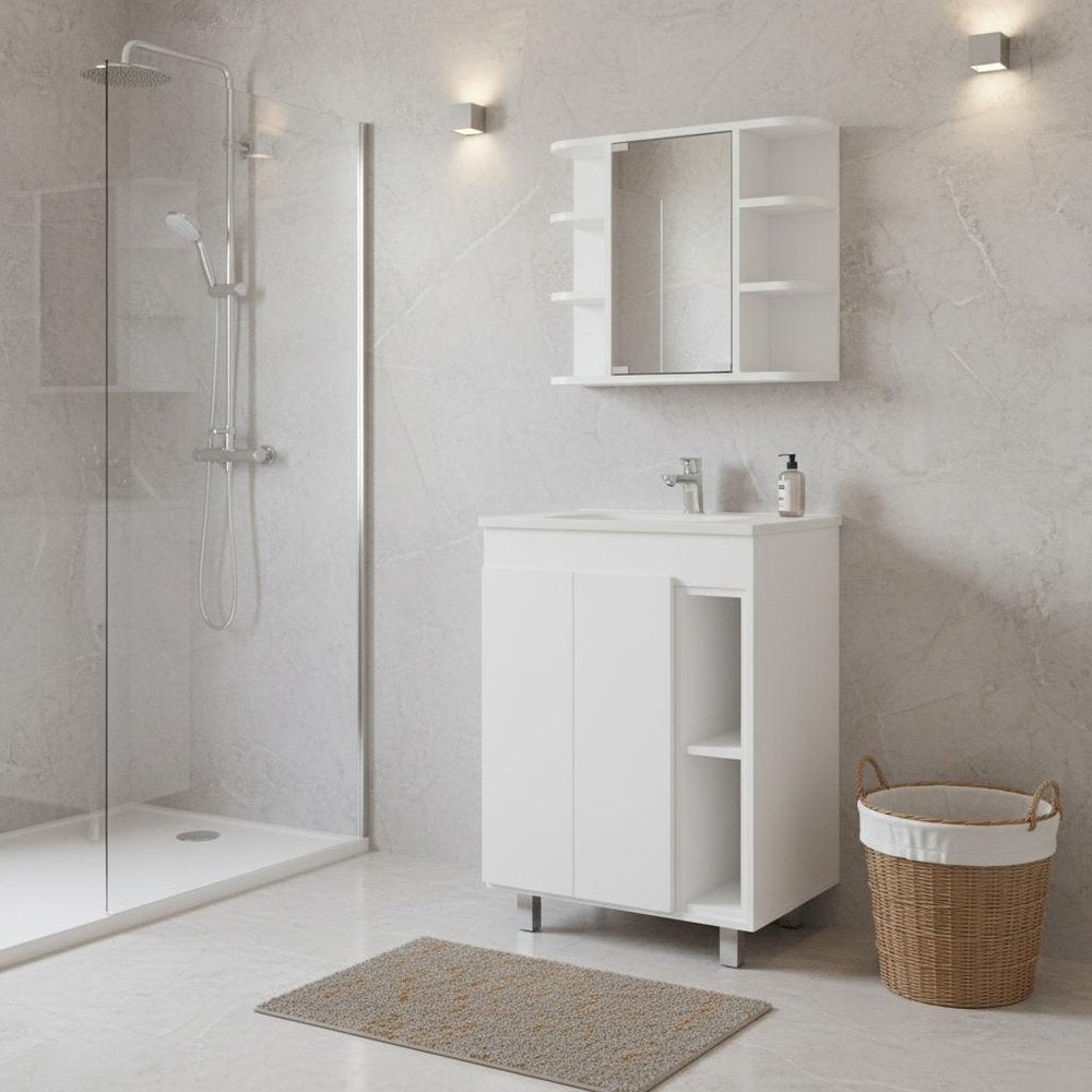 24" White Wood Freestanding Bathroom Vanity With Sink And Medicine Cabinet With Mirror HomeRoots