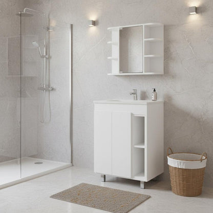 24" White Wood Freestanding Bathroom Vanity With Sink And Medicine Cabinet With Mirror HomeRoots