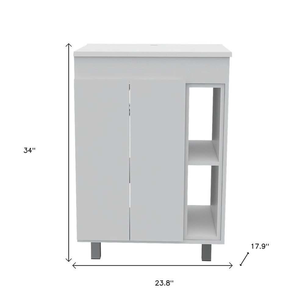 24" White Wood Freestanding Bathroom Vanity With Sink And Medicine Cabinet With Mirror HomeRoots