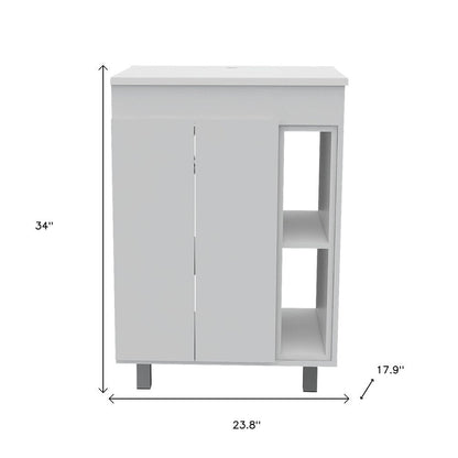 24" White Wood Freestanding Bathroom Vanity With Sink And Medicine Cabinet With Mirror HomeRoots