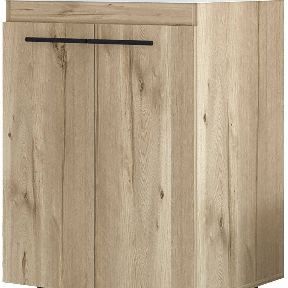 18" Natural Wood Freestanding Bathroom Vanity With White Sink And Medicine Cabinet With Mirror HomeRoots