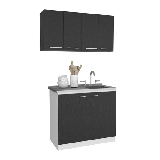 47" Black and White Wall mounted Accent Cabinet With Five Shelves