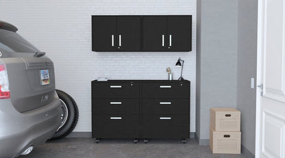 28" Black Wall mounted Accent Cabinet With Four Shelves And Six Drawers HomeRoots