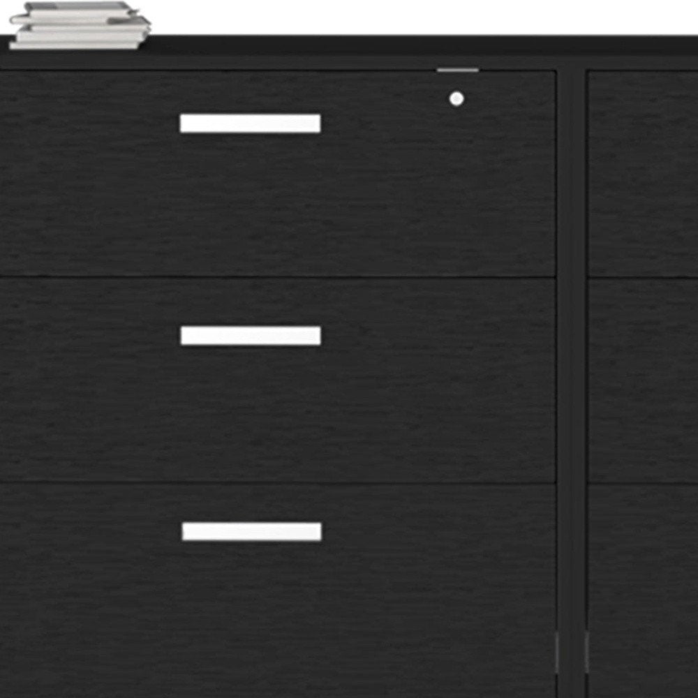 28" Black Wall mounted Accent Cabinet With Four Shelves And Six Drawers HomeRoots