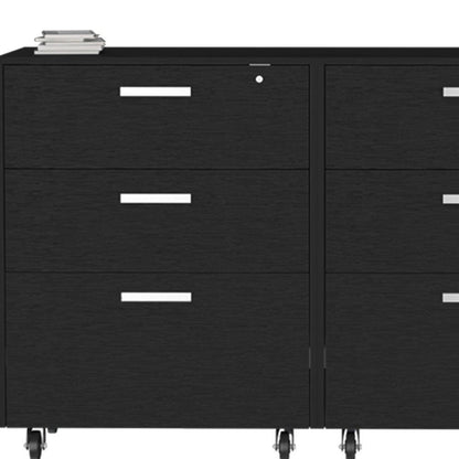 28" Black Wall mounted Accent Cabinet With Four Shelves And Six Drawers HomeRoots