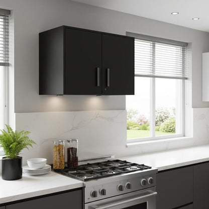 28" Black Wall mounted Accent Cabinet With Seven Shelves And Six Drawers HomeRoots