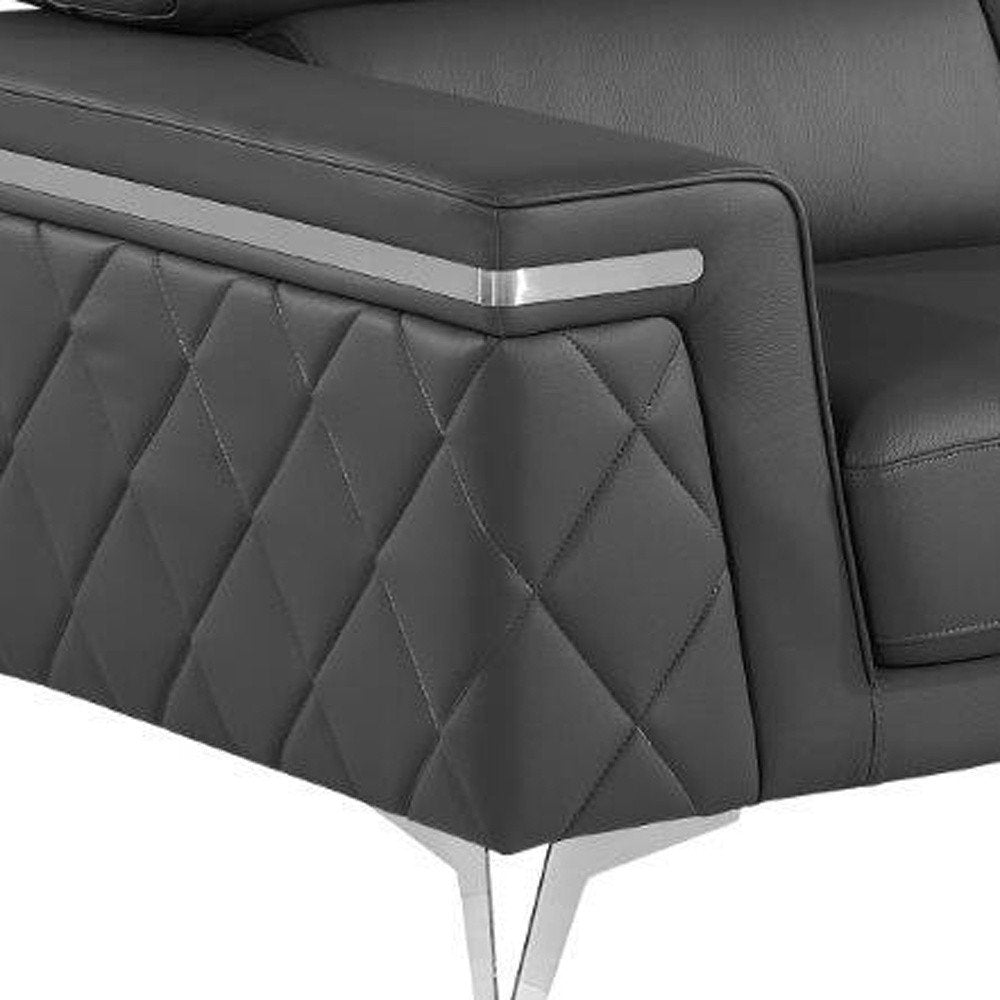 70" Dark Gray And Silver Metallic Leather Loveseat HomeRoots
