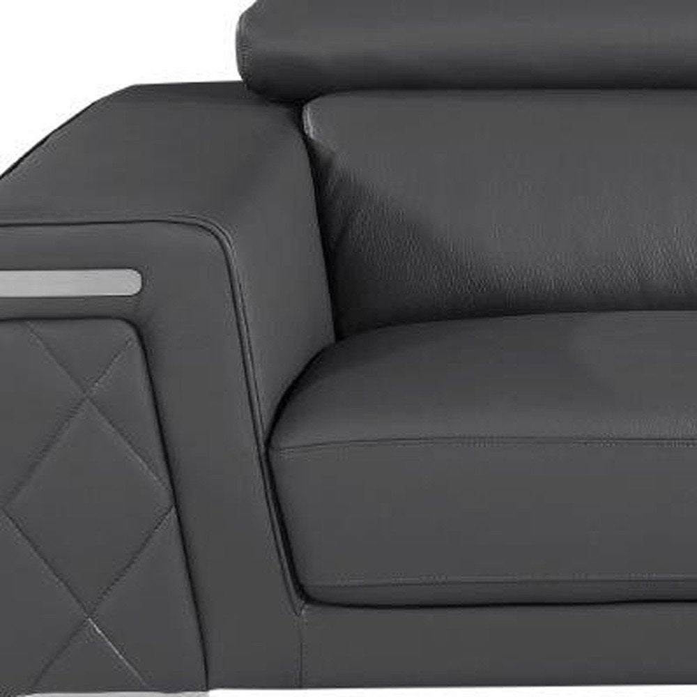 70" Dark Gray And Silver Metallic Leather Loveseat HomeRoots