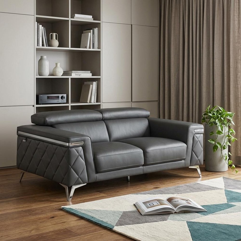 70" Dark Gray And Silver Metallic Leather Loveseat HomeRoots