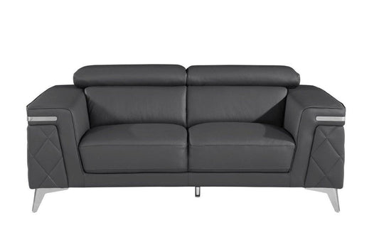 70" Dark Gray And Silver Metallic Leather Loveseat HomeRoots