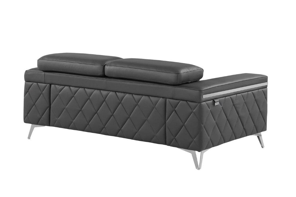 70" Dark Gray And Silver Metallic Leather Loveseat HomeRoots