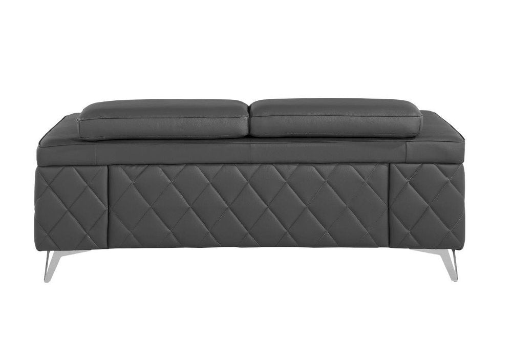 70" Dark Gray And Silver Metallic Leather Loveseat HomeRoots
