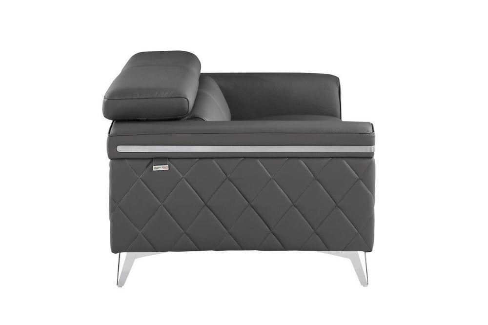 70" Dark Gray And Silver Metallic Leather Loveseat HomeRoots