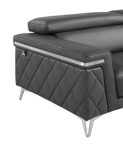 70" Dark Gray And Silver Metallic Leather Loveseat HomeRoots