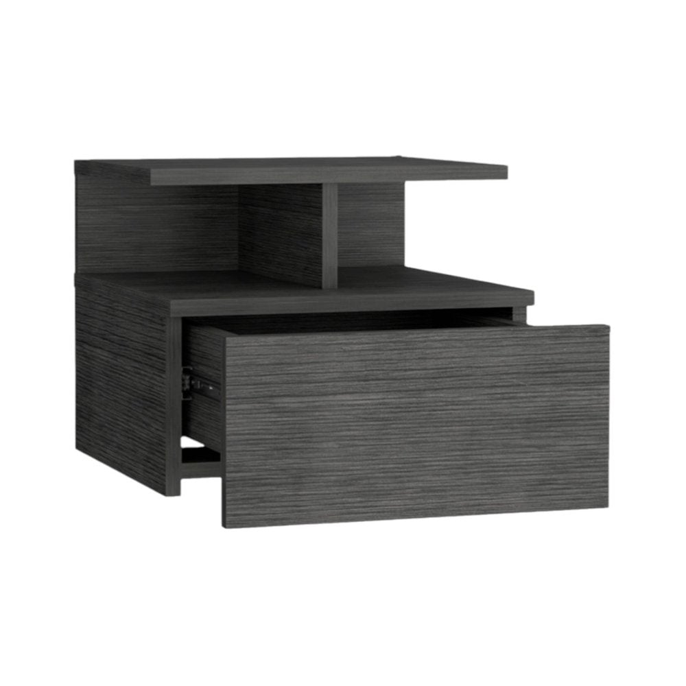 13" Dark Gray Wood One Drawer Floating Nightstand — view 4