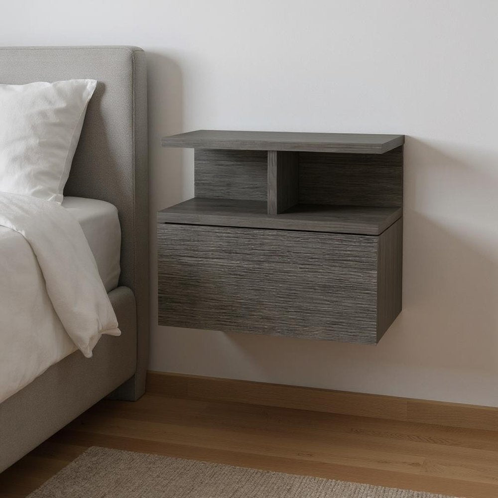 13" Dark Gray Wood One Drawer Floating Nightstand HomeRoots