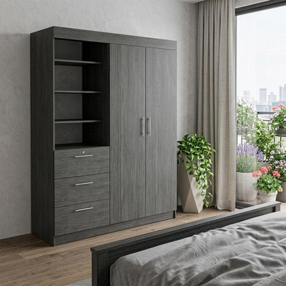 79" Gray Wood Two Door Three Drawer Combo Dresser HomeRoots