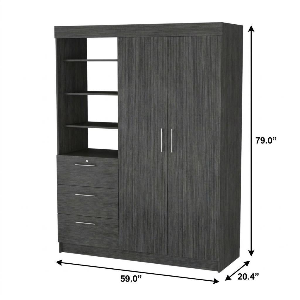 79" Gray Wood Two Door Three Drawer Combo Dresser — view 6