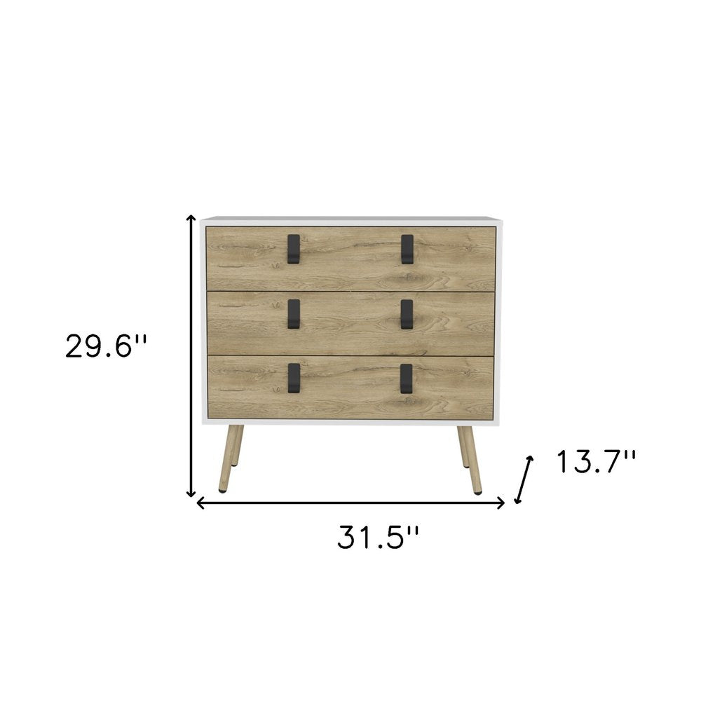 32" White and Natural Three Drawer Dresser HomeRoots