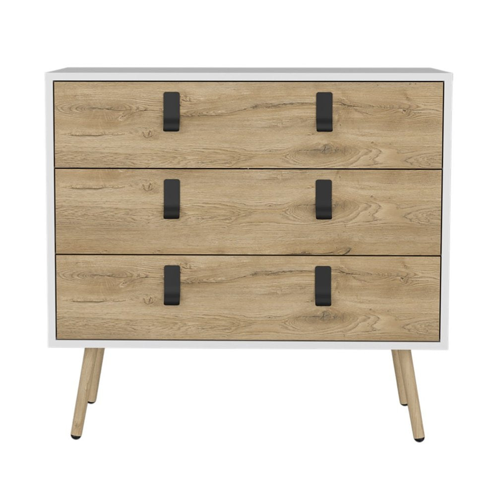 32" White and Natural Three Drawer Dresser — view 6