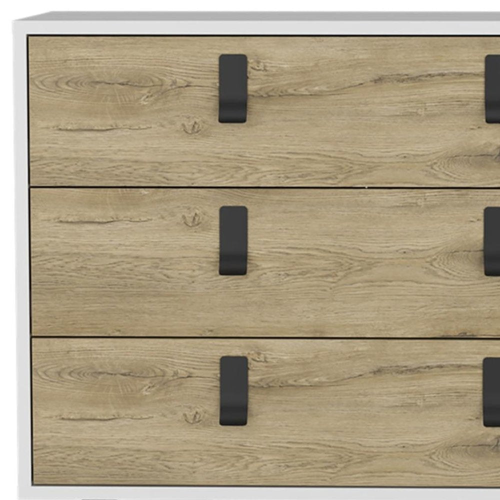 32" White and Natural Three Drawer Dresser HomeRoots