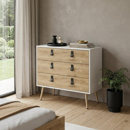 32" White and Natural Three Drawer Dresser HomeRoots
