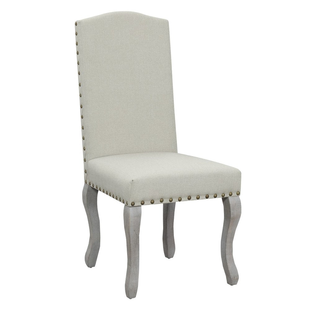 Set of Two Beige And Gray Upholstered Fabric Dining Parsons Chairs HomeRoots