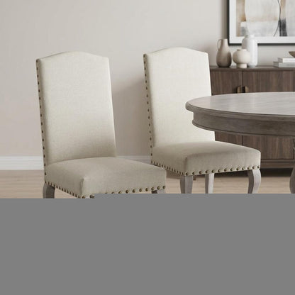 Set of Two Beige And Gray Upholstered Fabric Dining Parsons Chairs HomeRoots