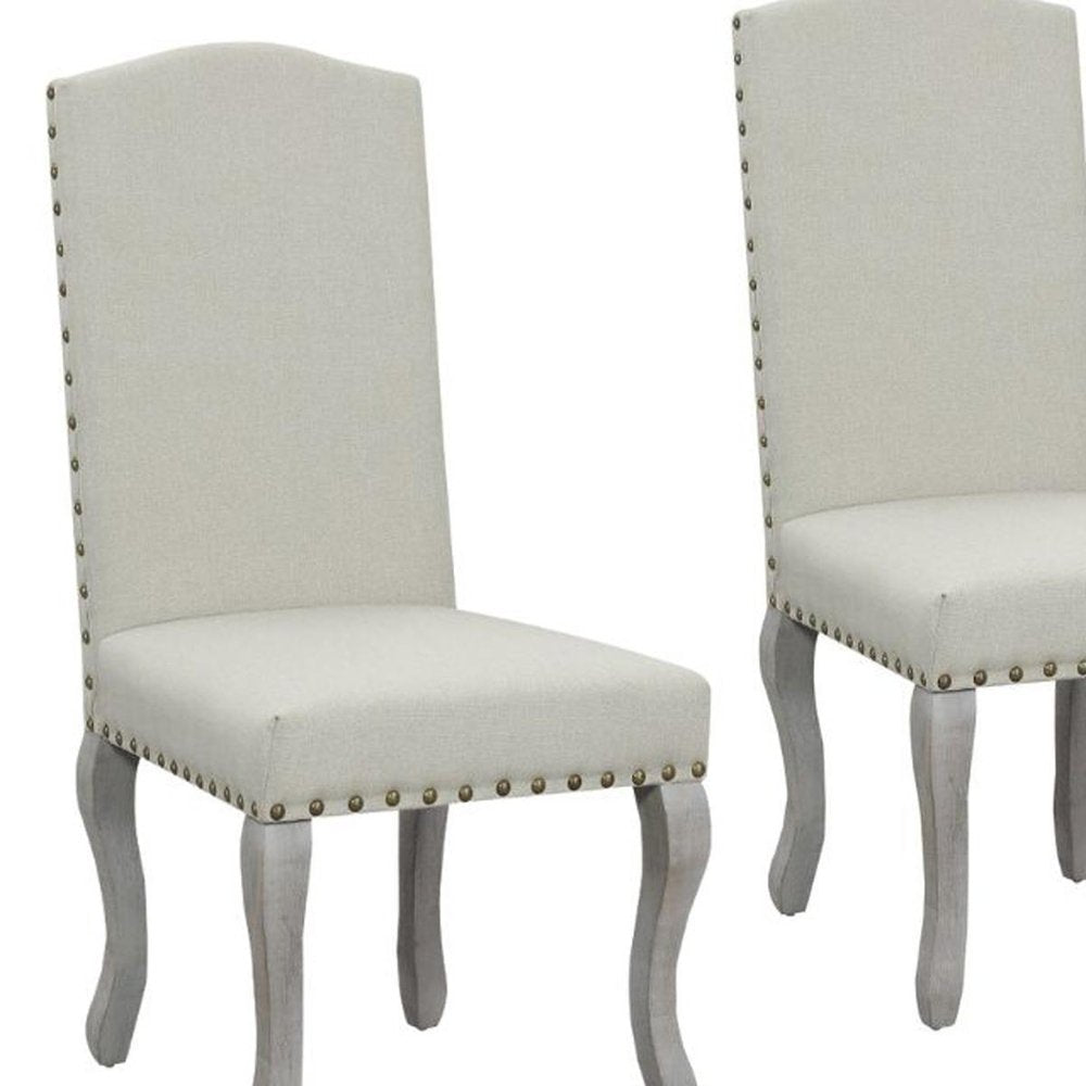 Set of Two Beige And Gray Upholstered Fabric Dining Parsons Chairs — view 5