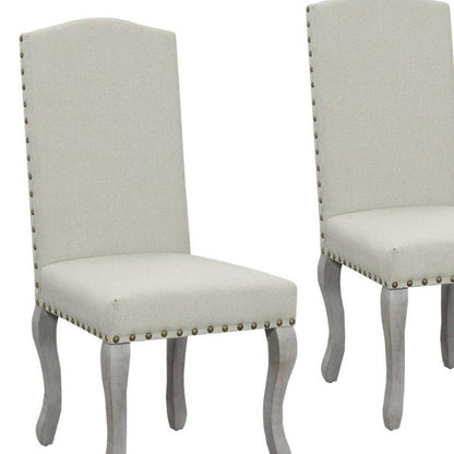 Set of Two Beige And Gray Upholstered Fabric Dining Parsons Chairs HomeRoots