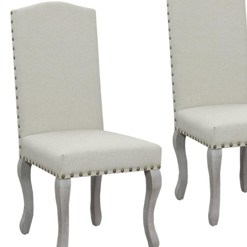 Set of Two Beige And Gray Upholstered Fabric Dining Parsons Chairs — view 6