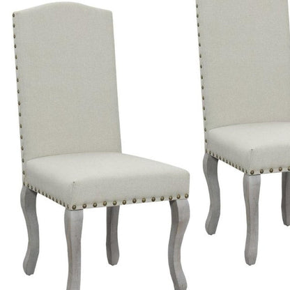 Set of Two Beige And Gray Upholstered Fabric Dining Parsons Chairs HomeRoots